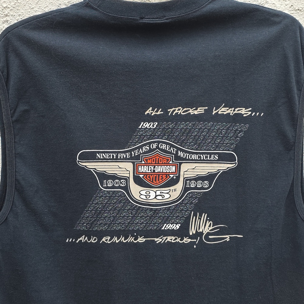 Vintage 1998 Harley Davidson 95 Years Black Sleeveless T-Shirt Size XL - Picture 2 of 10
